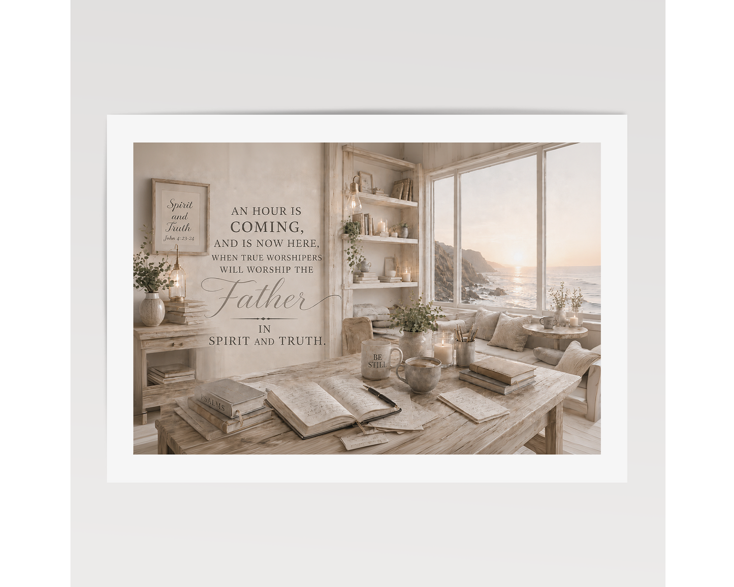 In Spirit and Truth Lyrics Art | Coastal Study | Premium Wood Frame Poster