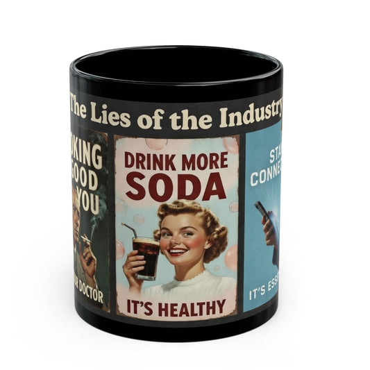 "The Lies of the Industry" Vintage Propaganda Mug - Smoking, Soda, Tech Lies Exposed (11oz, 15oz)