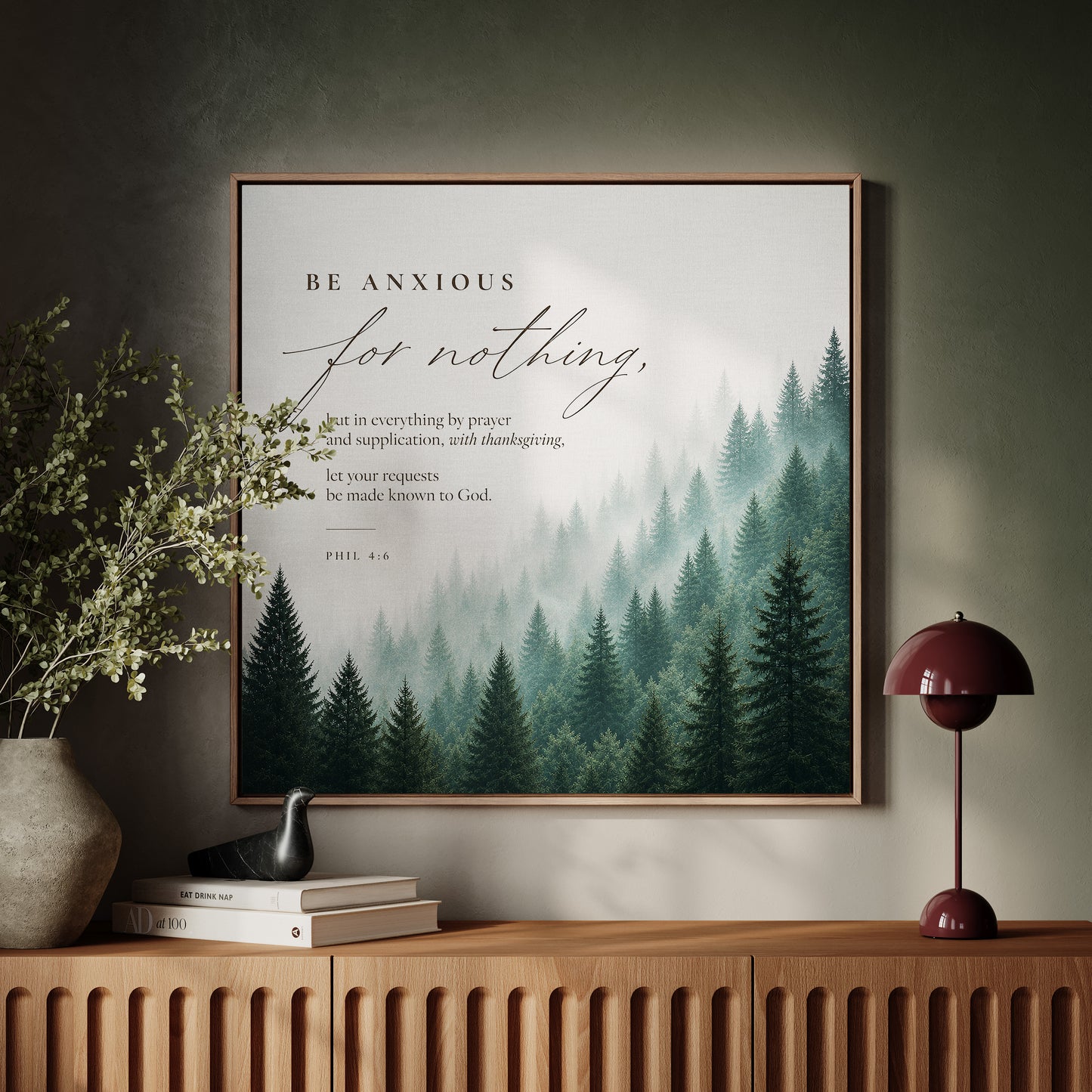 Be Anxious for Nothing Wall art — Misty Pine Forest | Posters, Framed Posters and Canvases