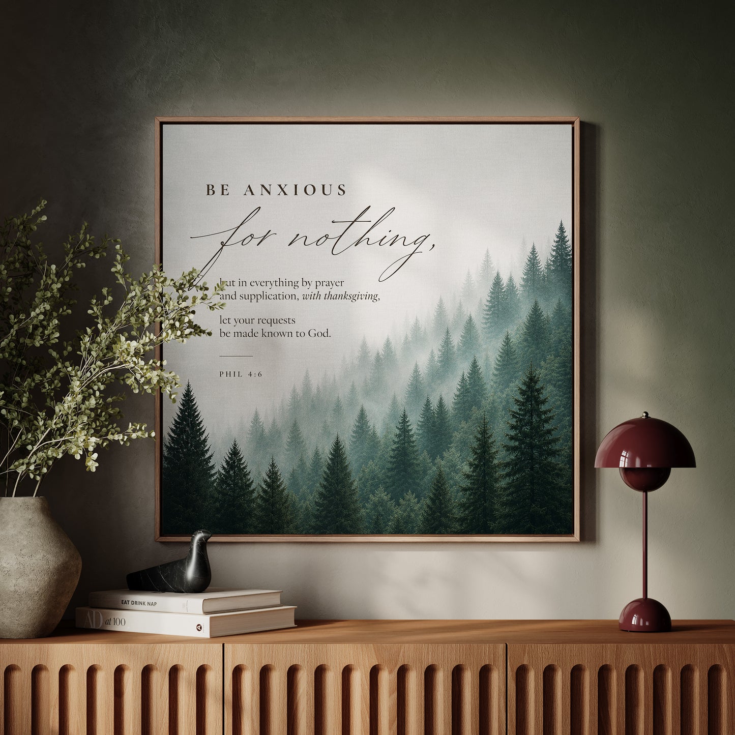 Be Anxious for Nothing Wall art — Misty Pine Forest | Posters, Framed Posters and Canvases