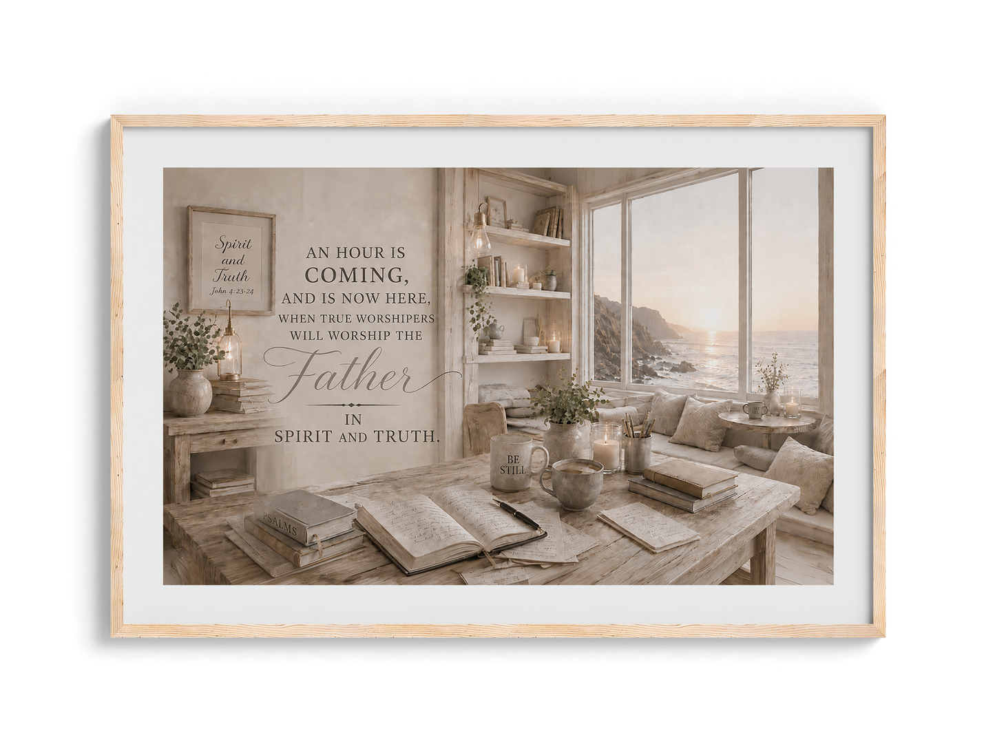 In Spirit and Truth Lyrics Art | Coastal Study | Premium Wood Frame Poster