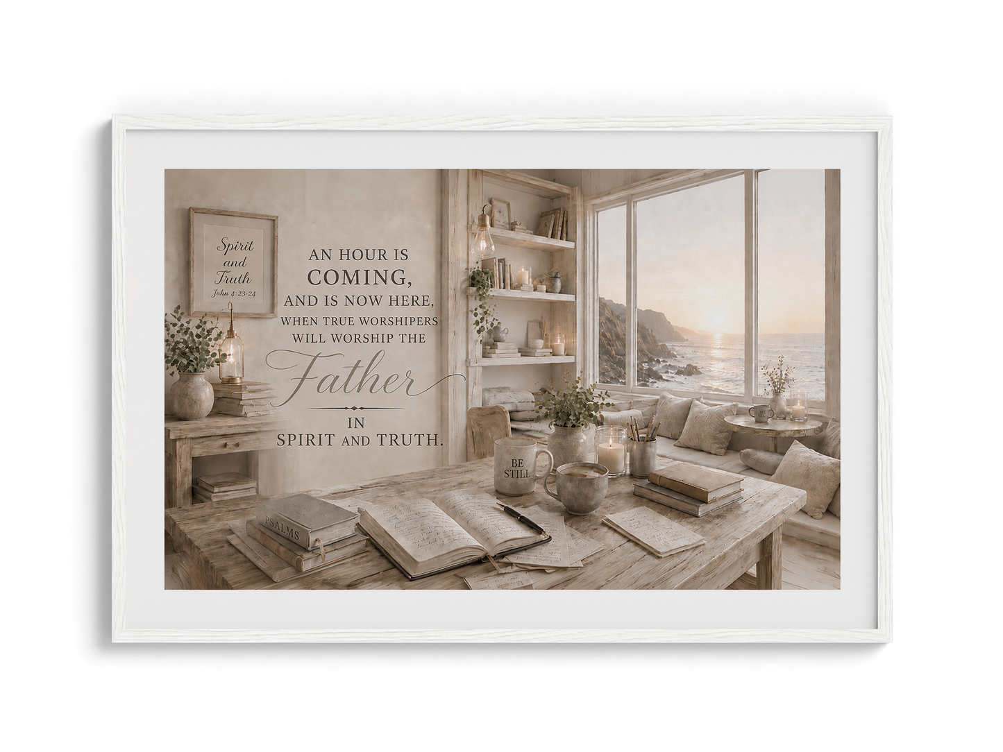 In Spirit and Truth Lyrics Art | Coastal Study | Premium Wood Frame Poster