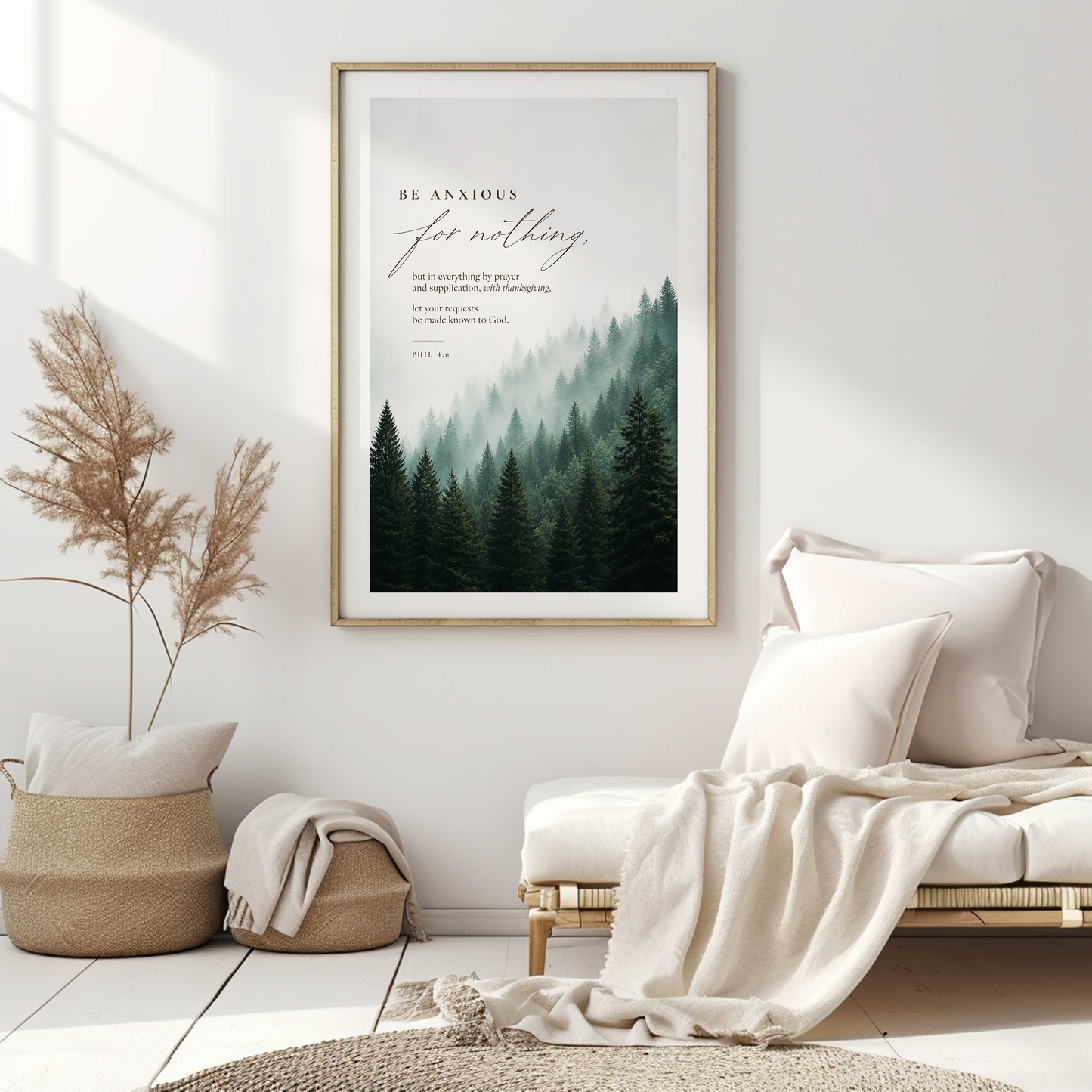 Be Anxious for Nothing Wall art — Misty Pine Forest | Posters, Framed Posters and Canvases